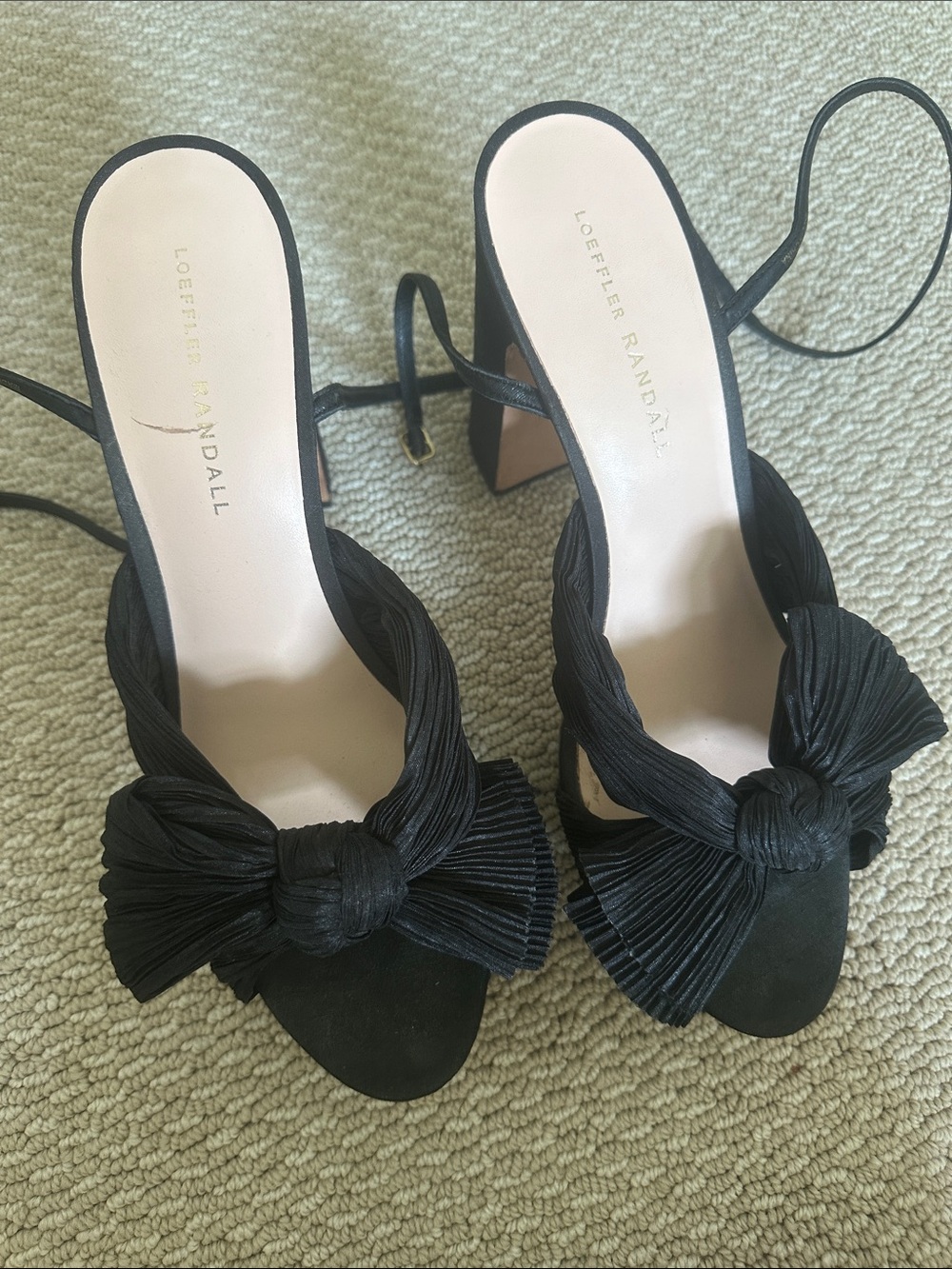 Loeffler Randall Black Knotted Pleated Bow Block Heels